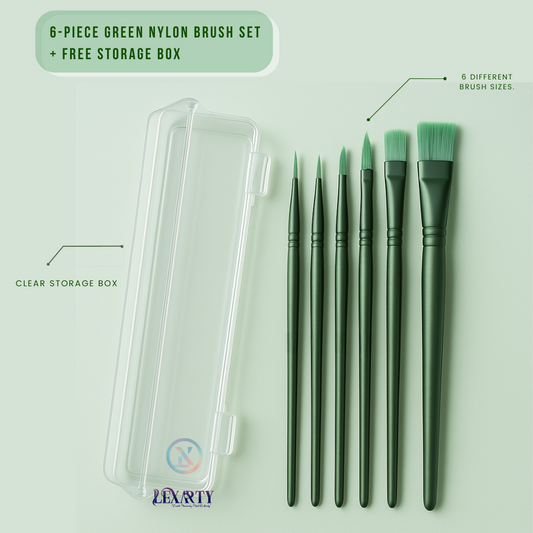 Lexarty 6-Piece Nylon Paint Brush Set with Storage Case – Green/Pink-  Premium Artist Brushes for Acrylic, Gouache, and Paint-by-Number Kits