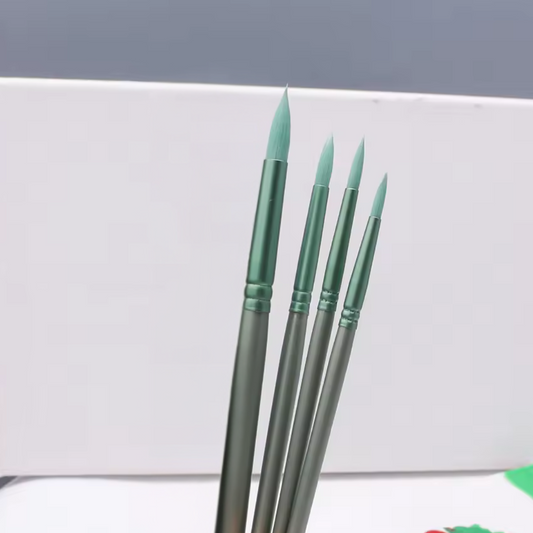 Essentials 4-Piece Nylon Paint Brush Set – Green/Pink-  Premium Artist Brushes for Acrylic, Gouache, and Paint-by-Number Kits